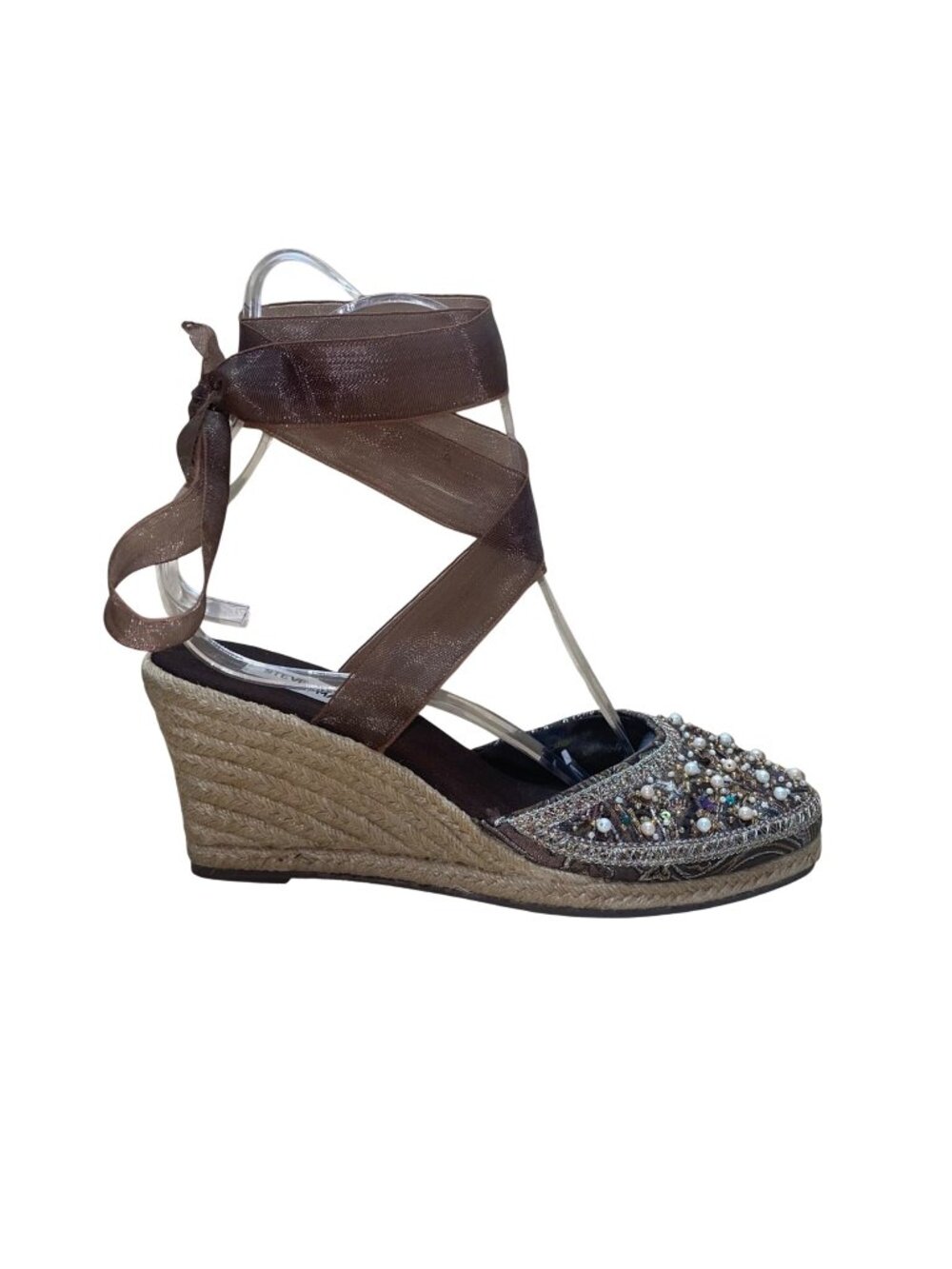 Steve Madden Women’s Brown Embellished Espadrille Bommbay Wedge Sandals Size 8